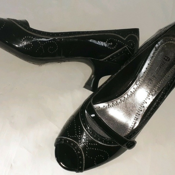 Etienne Aigner Shoes - Etienne Aigner Black Pat Leather Peep Toe Pumps 7